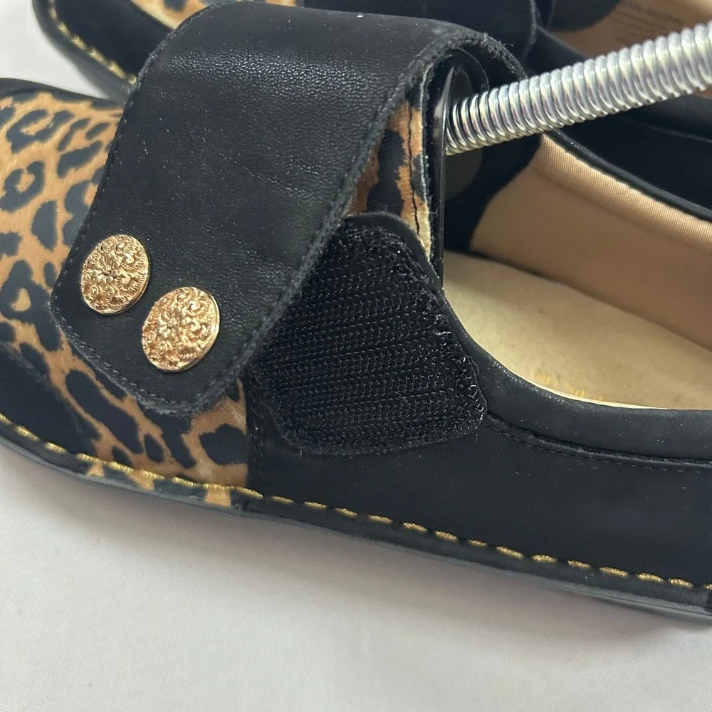Alegria Loafers Womens 37 / 7 Black Sarah Leopard Animal Print Leather Hook Loop - Picture 7 of 11